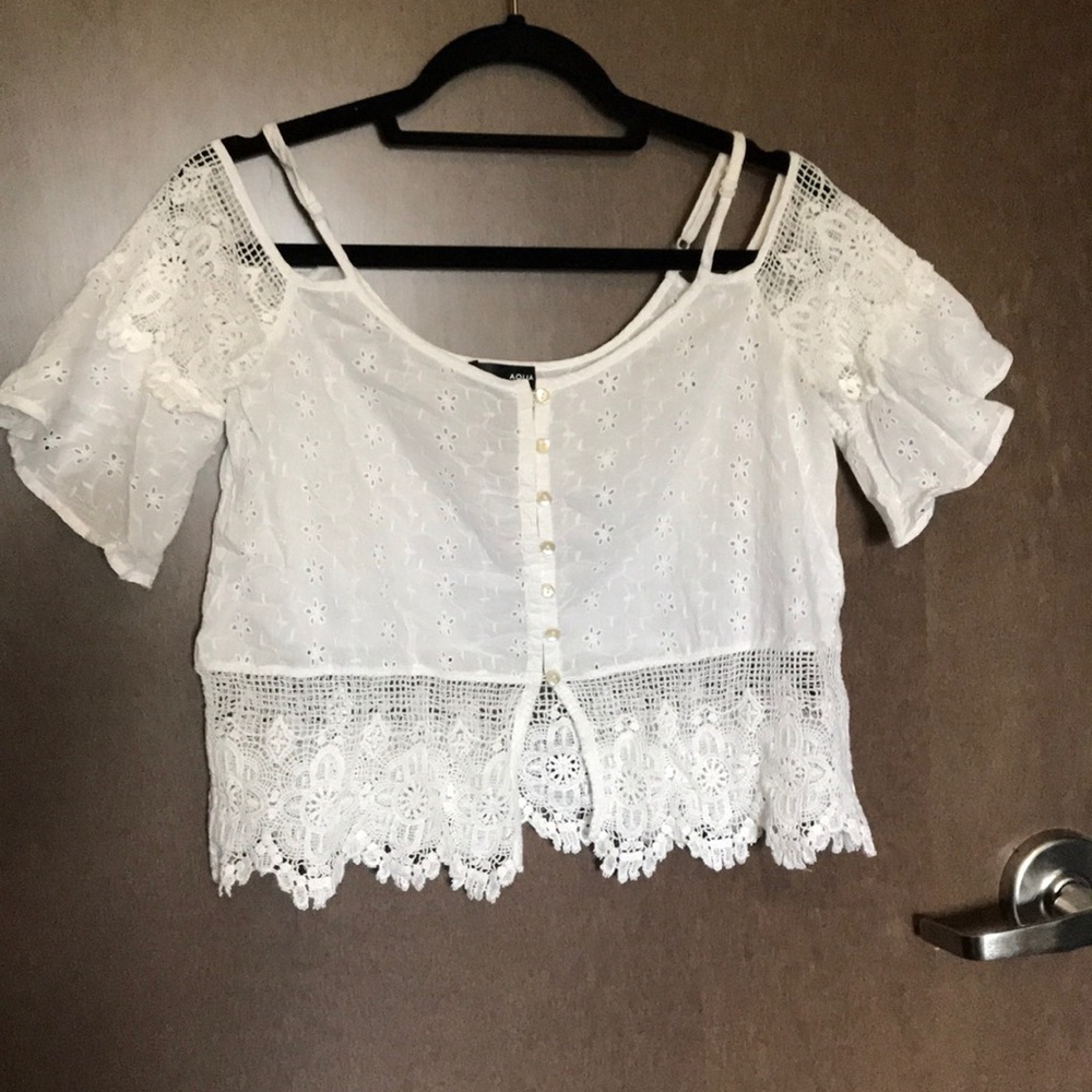 Cotton shirt with knitted designs on shoulders